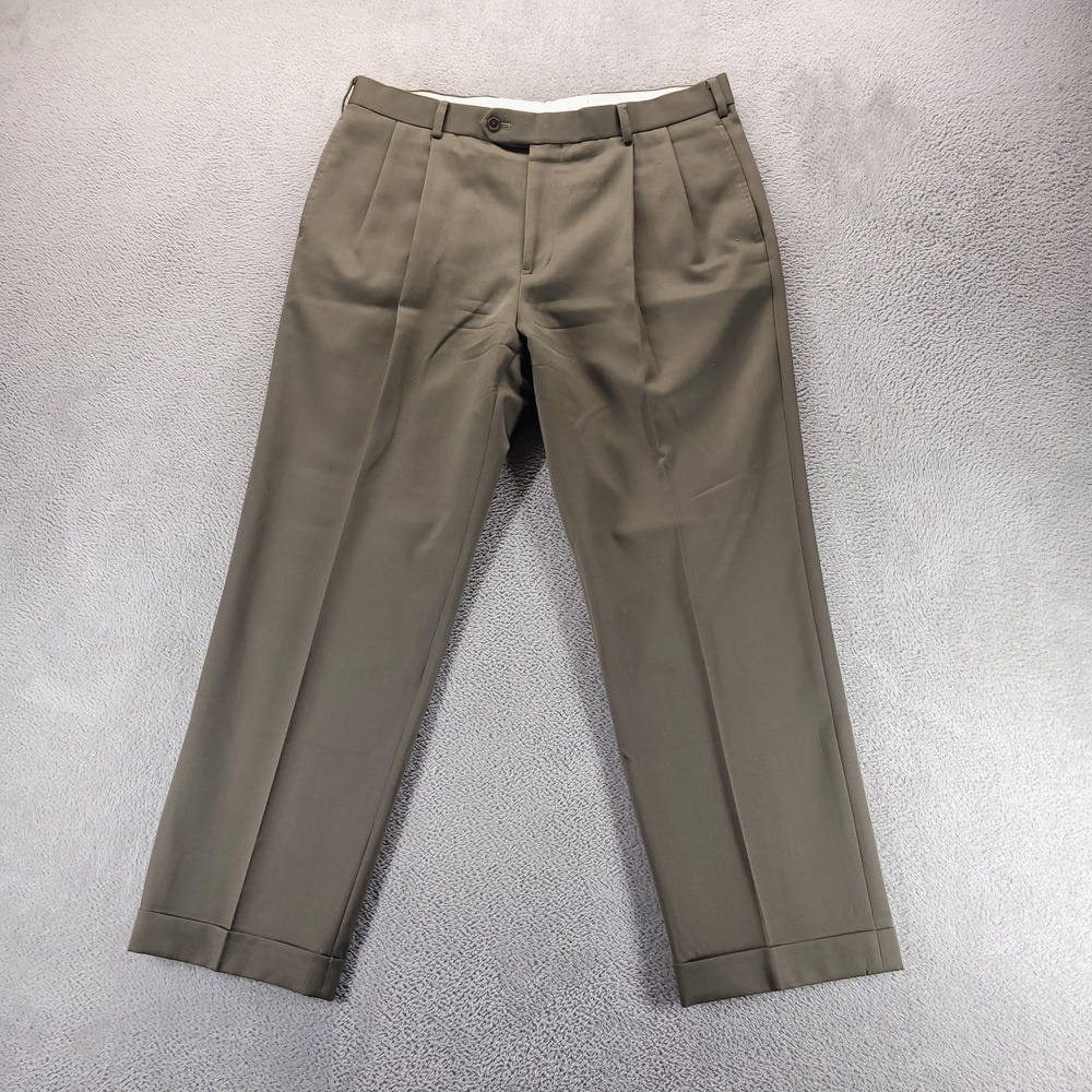 Brooks Brothers Pants Mens 37x30 Brown Madison Wool Pleated Cuffed Trousers